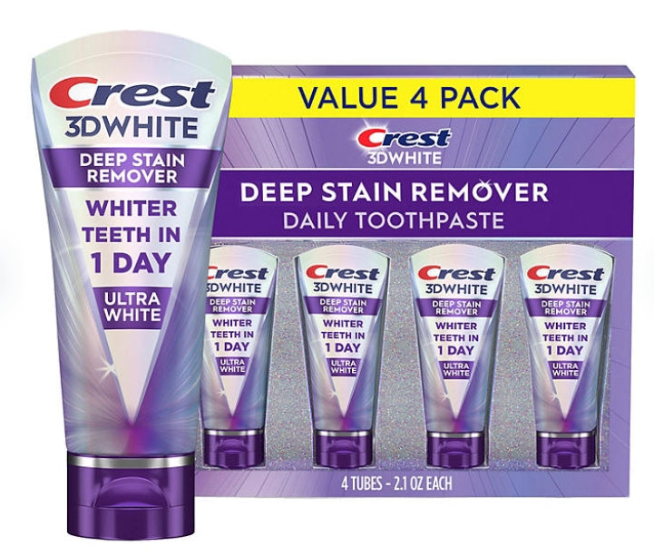 Crest 3D White Brilliance Deep Stain Remover Daily Toothpaste, Ultra White, 2.1 OZ (59 g) 4 PACK