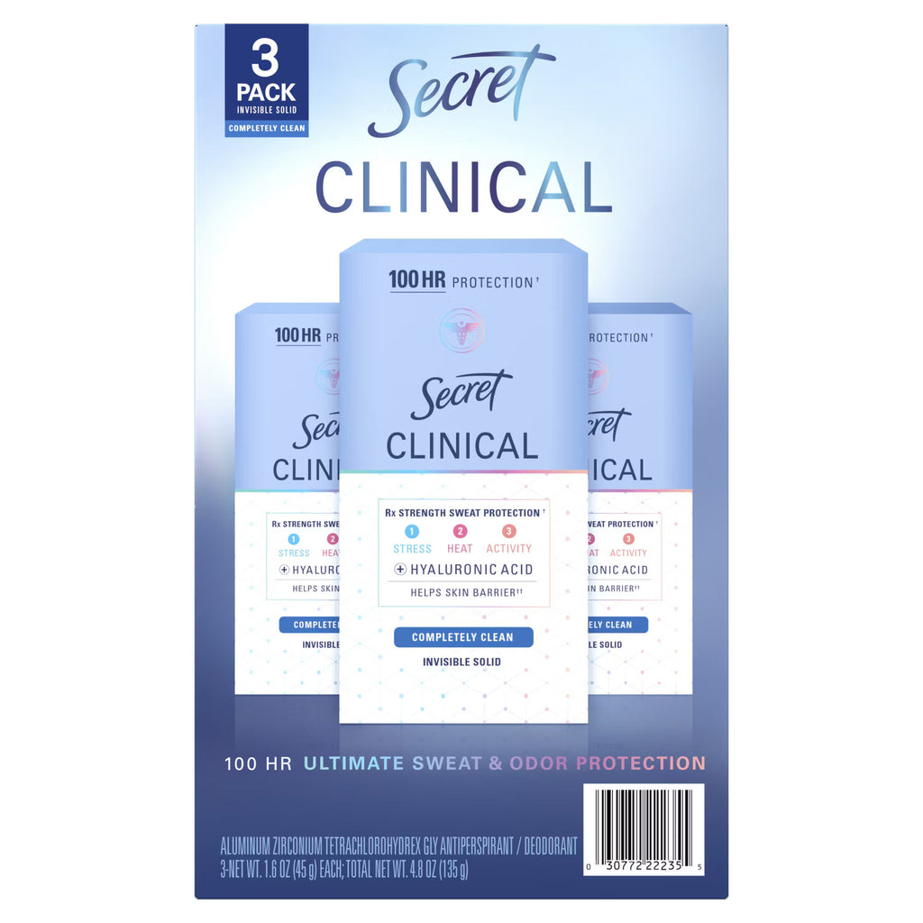 Secret Clinical Completely Clean Invisible Solid Deodorant, 1.6 OZ (45 g), 3 PACK
