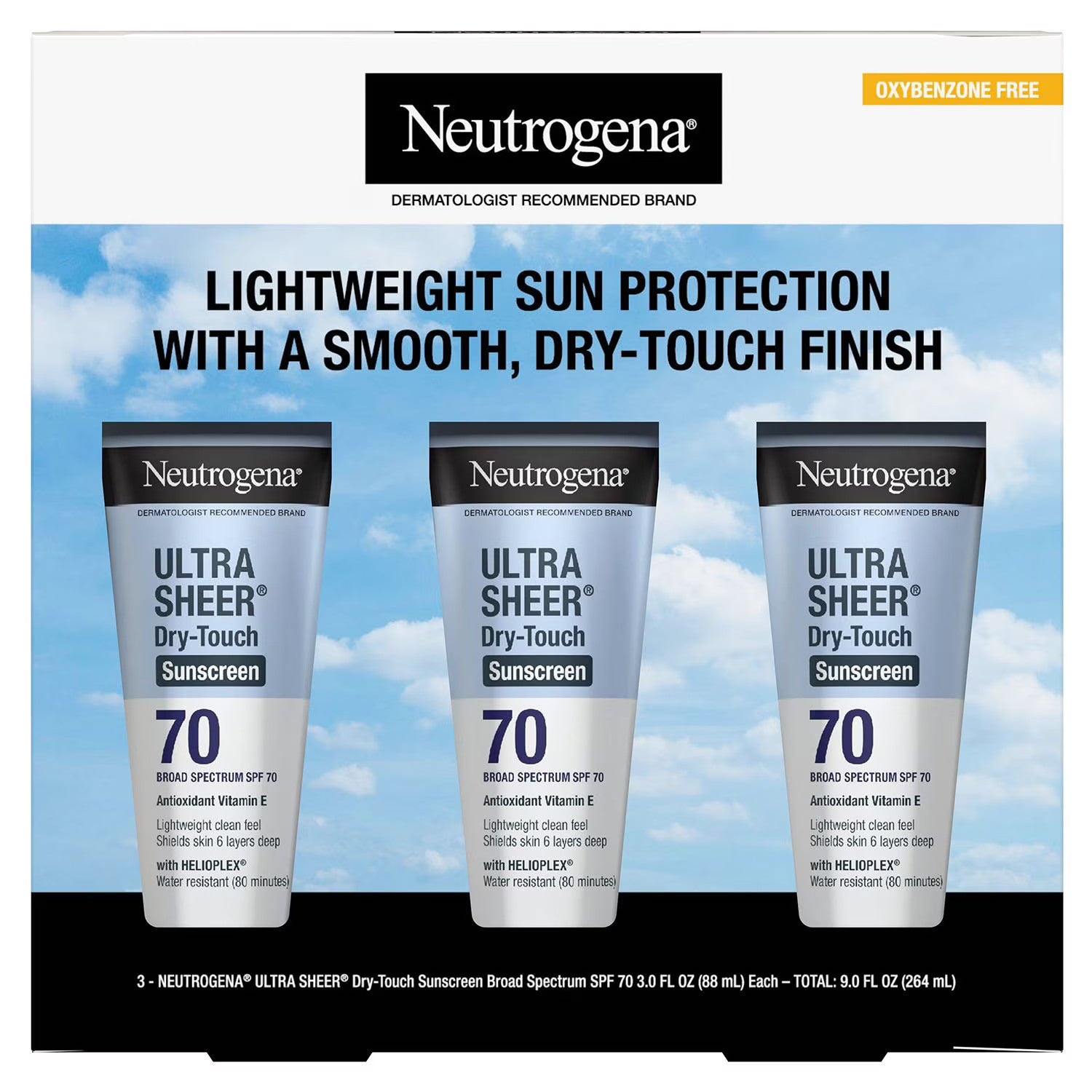 Neutrogena Ultra Sheer Dry-Touch Sunscreen SPF 70, 3 FL OZ (88 mL), 3 Pack