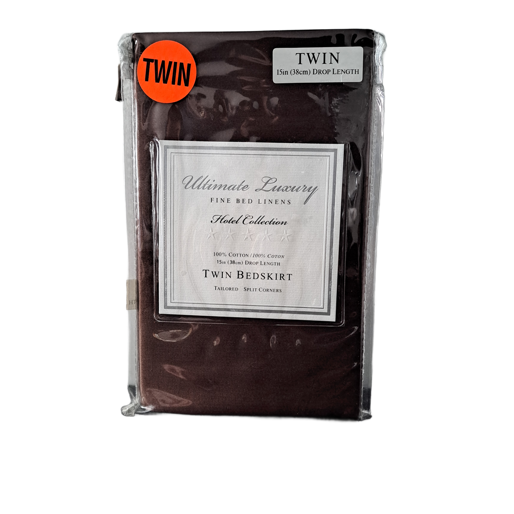 Ultimate Luxury Fine Bed Linens Hotel Collection Twin Bedskirt, Chocolate, 15 in drop length