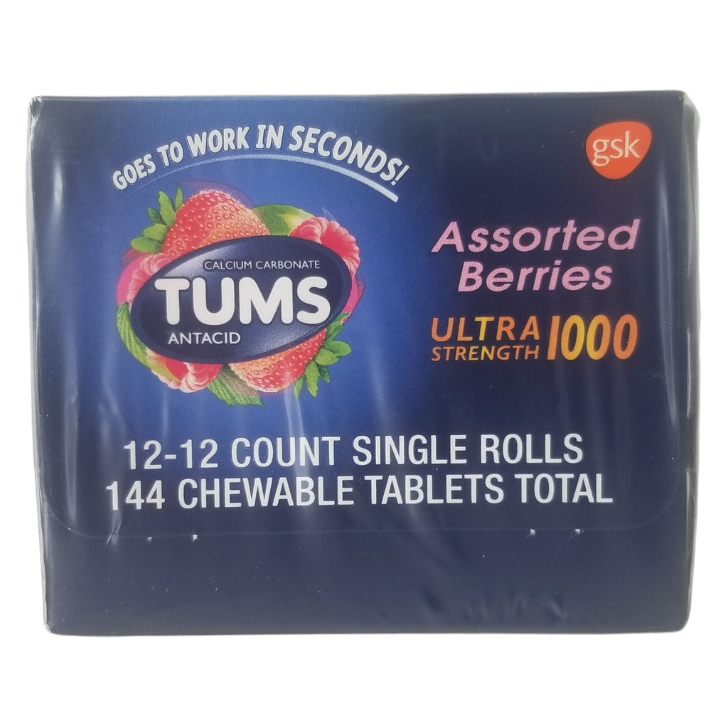 Tums Ultra Strength Antacid, Assorted Berries, 12 Rolls (144 Chewable Tablets)