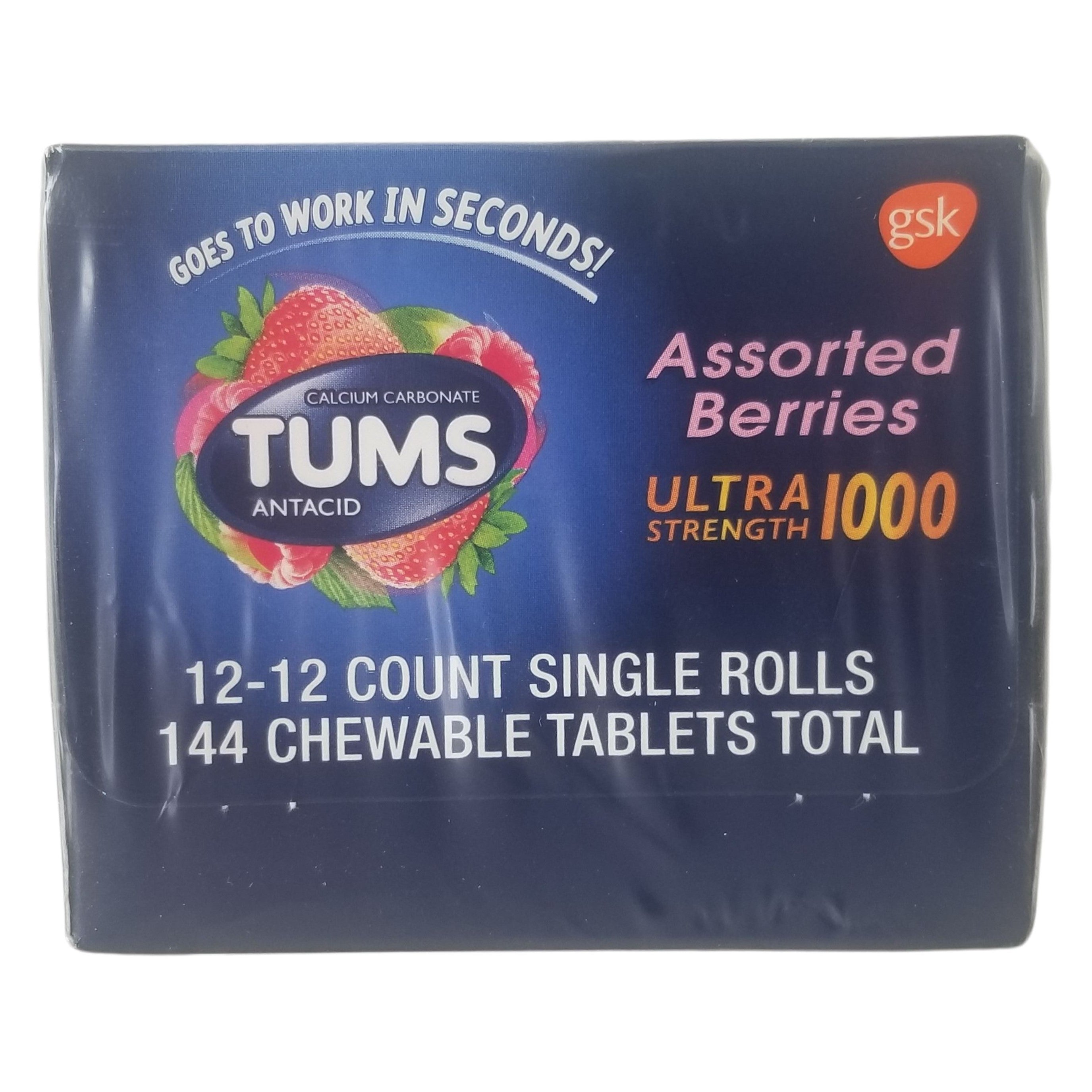 Tums Ultra Strength Antacid, Assorted Berries, 12 Rolls (144 Chewable Tablets)