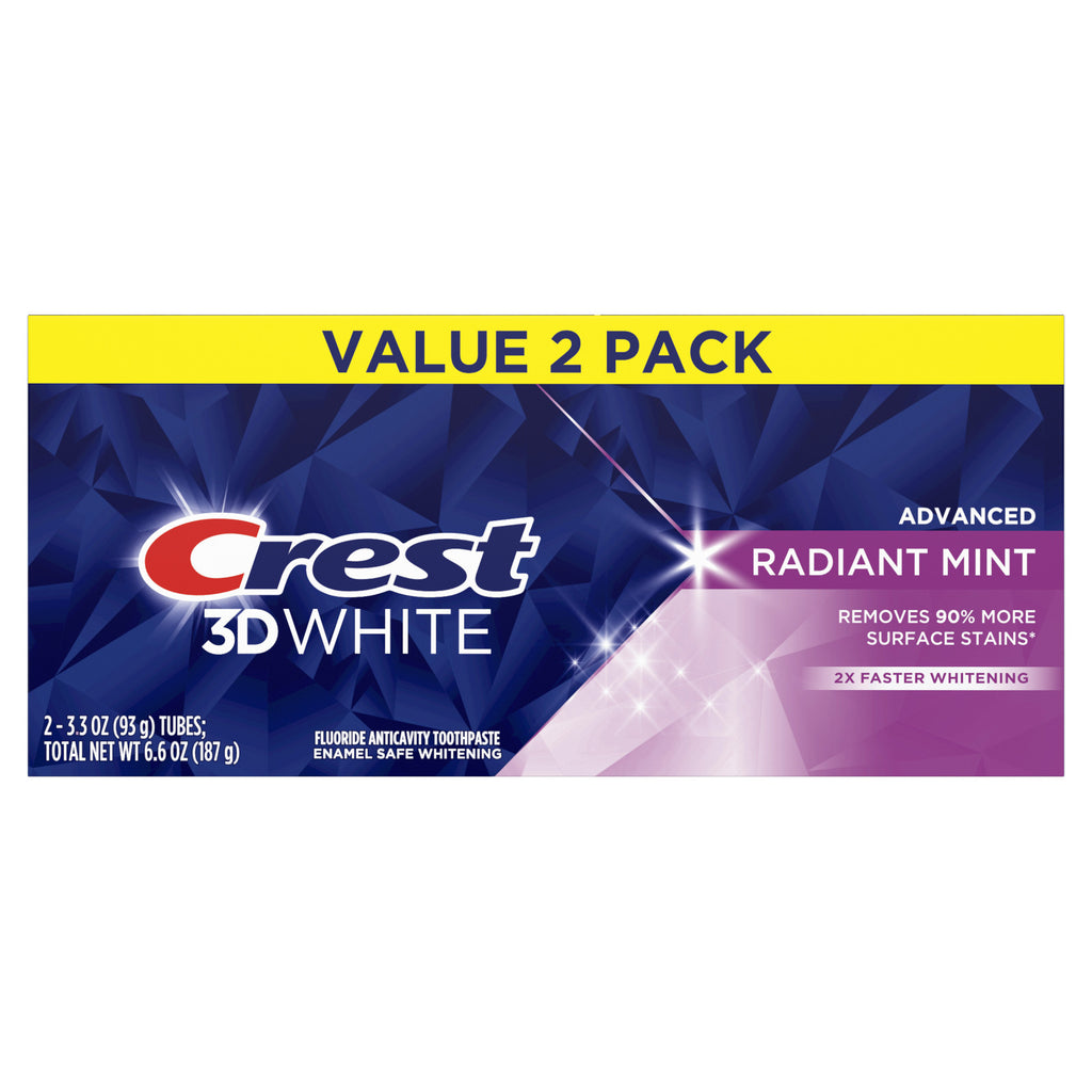 Crest 3D White Advanced Radiant Mint Toothpaste, 3.3 oz (93 g), 2 Pack