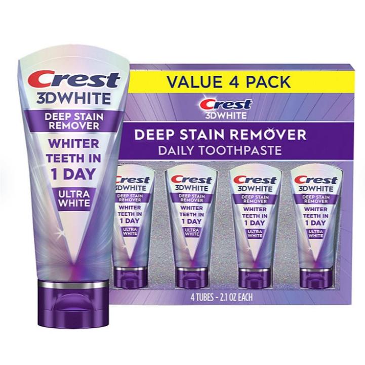 Crest 3D White Brilliance Deep Stain Remover Daily Toothpaste, Ultra White, 2.1 OZ (59 g) 4 PACK