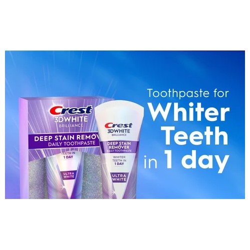 Crest 3D White Brilliance Deep Stain Remover Daily Toothpaste, Ultra White, 2.1 OZ (59 g) 4 PACK