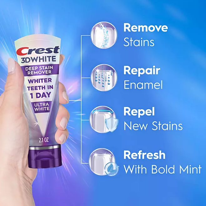 Crest 3D White Brilliance Deep Stain Remover Daily Toothpaste, Ultra White, 2.1 OZ (59 g) 4 PACK