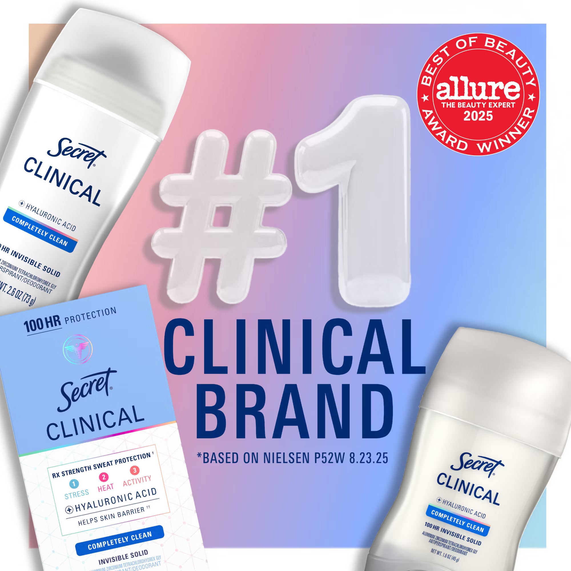 Secret Clinical Completely Clean Invisible Solid Deodorant, 1.6 OZ (45 g), 3 PACK