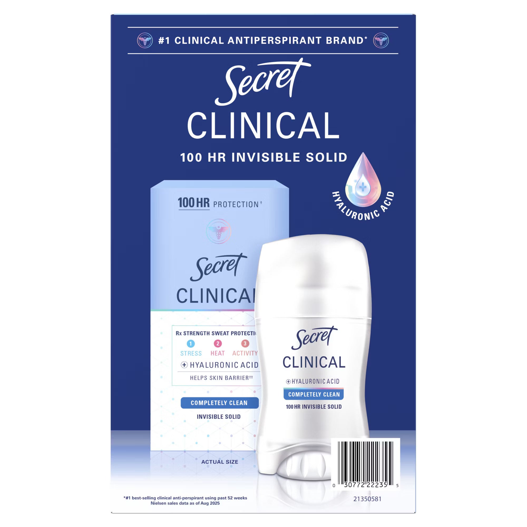Secret Clinical Completely Clean Invisible Solid Deodorant, 1.6 OZ (45 g), 3 PACK