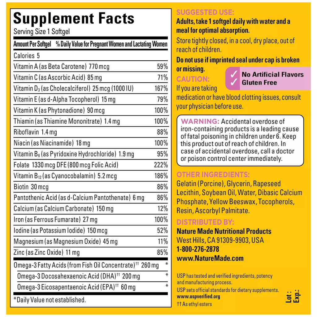 Nature Made Prenatal Multi, Folic Acid + DHA, 150 Softgels, Women's Pre-Natal Multivitamin