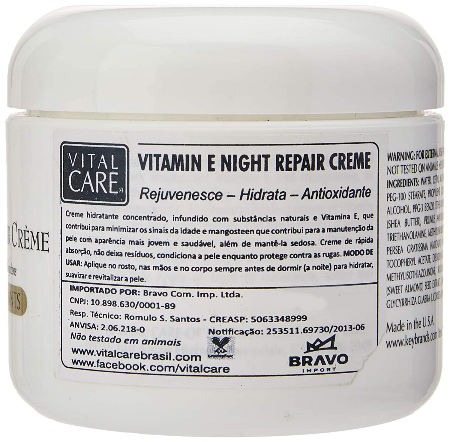 Vitamin E night repair cream jar with label on a white background