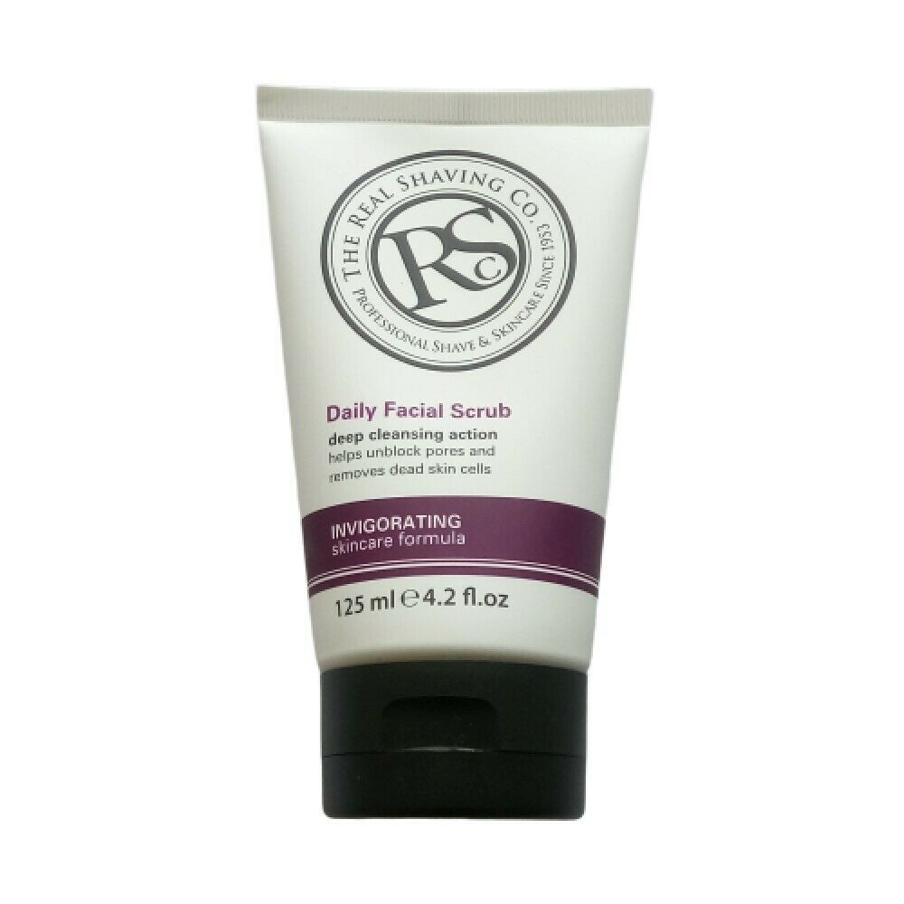 Tube of Daily Facial Scrub with branding on a white background