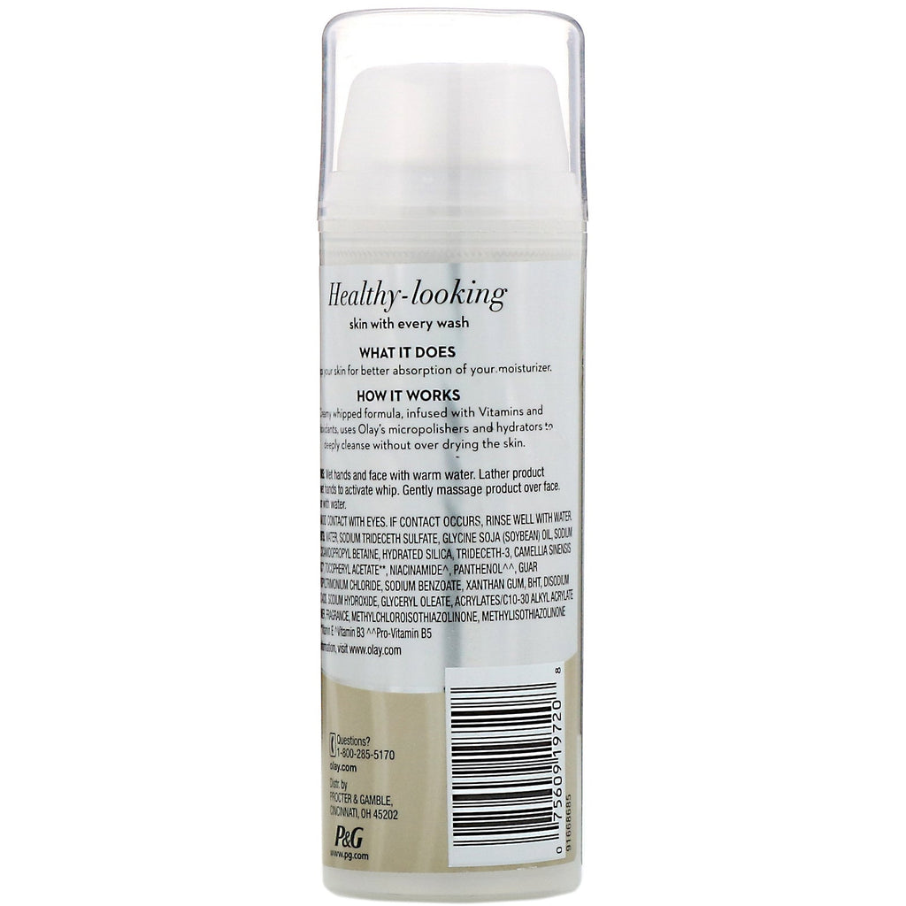 Back label of a skincare product container with text and P&G logo.