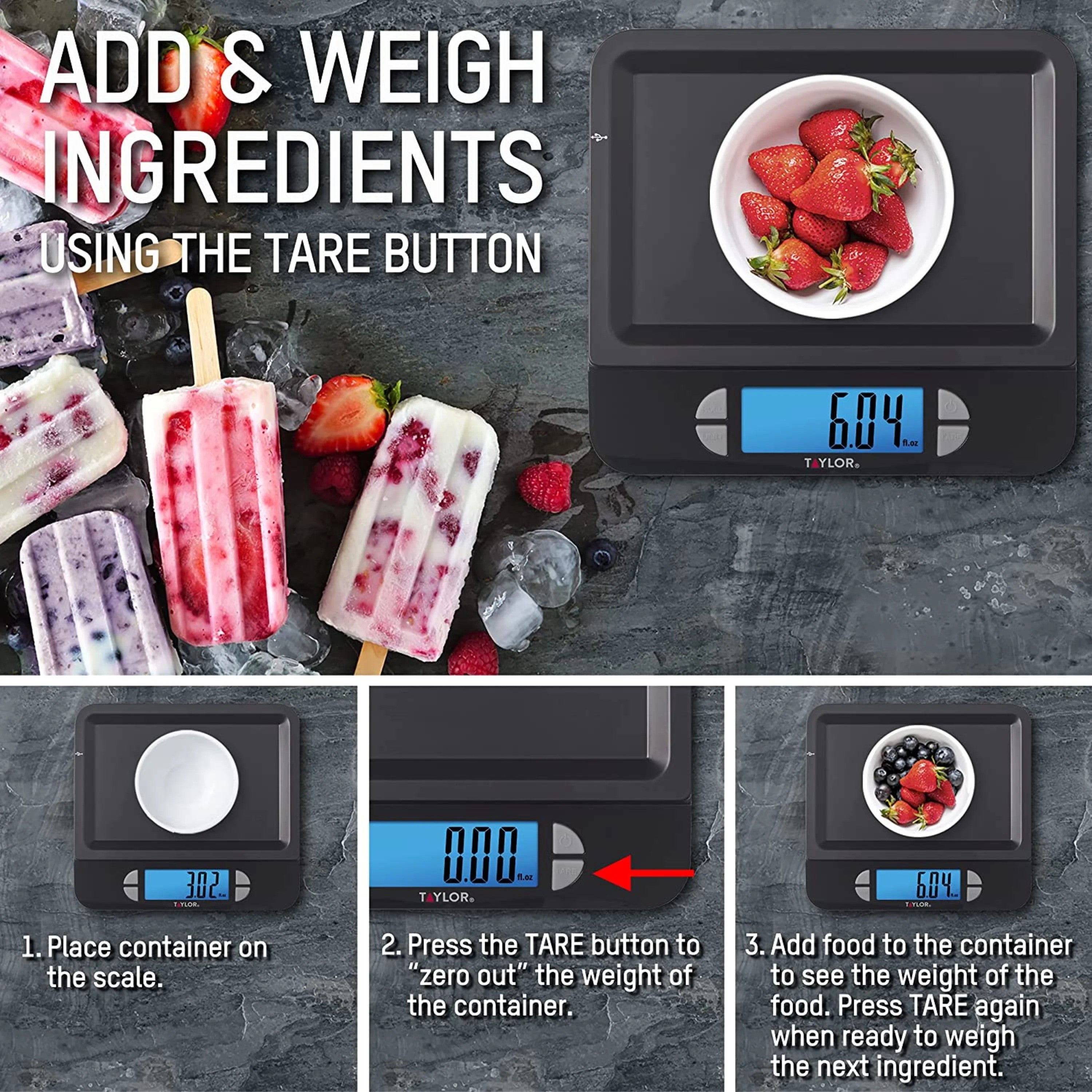 Taylor 11 lb (5 kg) USB Rechargeable Kitchen Scale