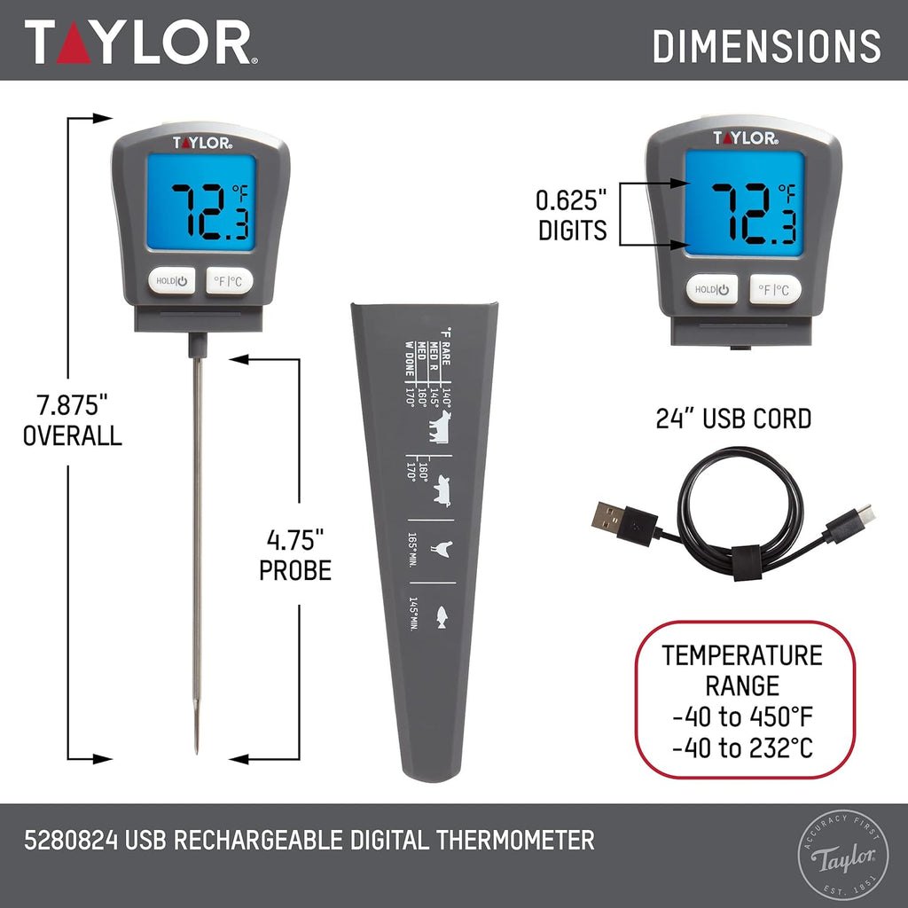 Taylor MRKT USB Rechargeable Digital Food Thermometer, Instant Read