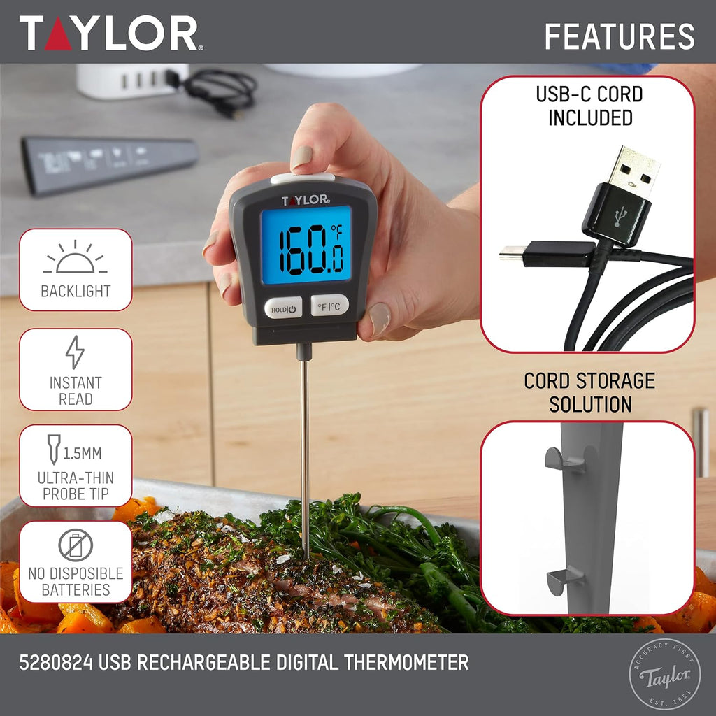 Taylor MRKT USB Rechargeable Digital Food Thermometer, Instant Read