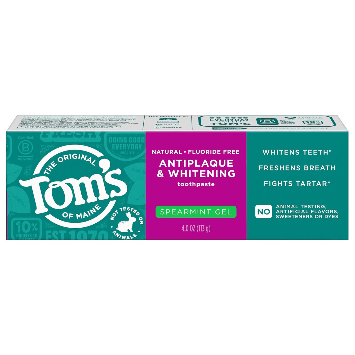 Tom's of Maine Antiplaque & Whitening Toothpaste, Spearmint Gel, 4 OZ (113 g)