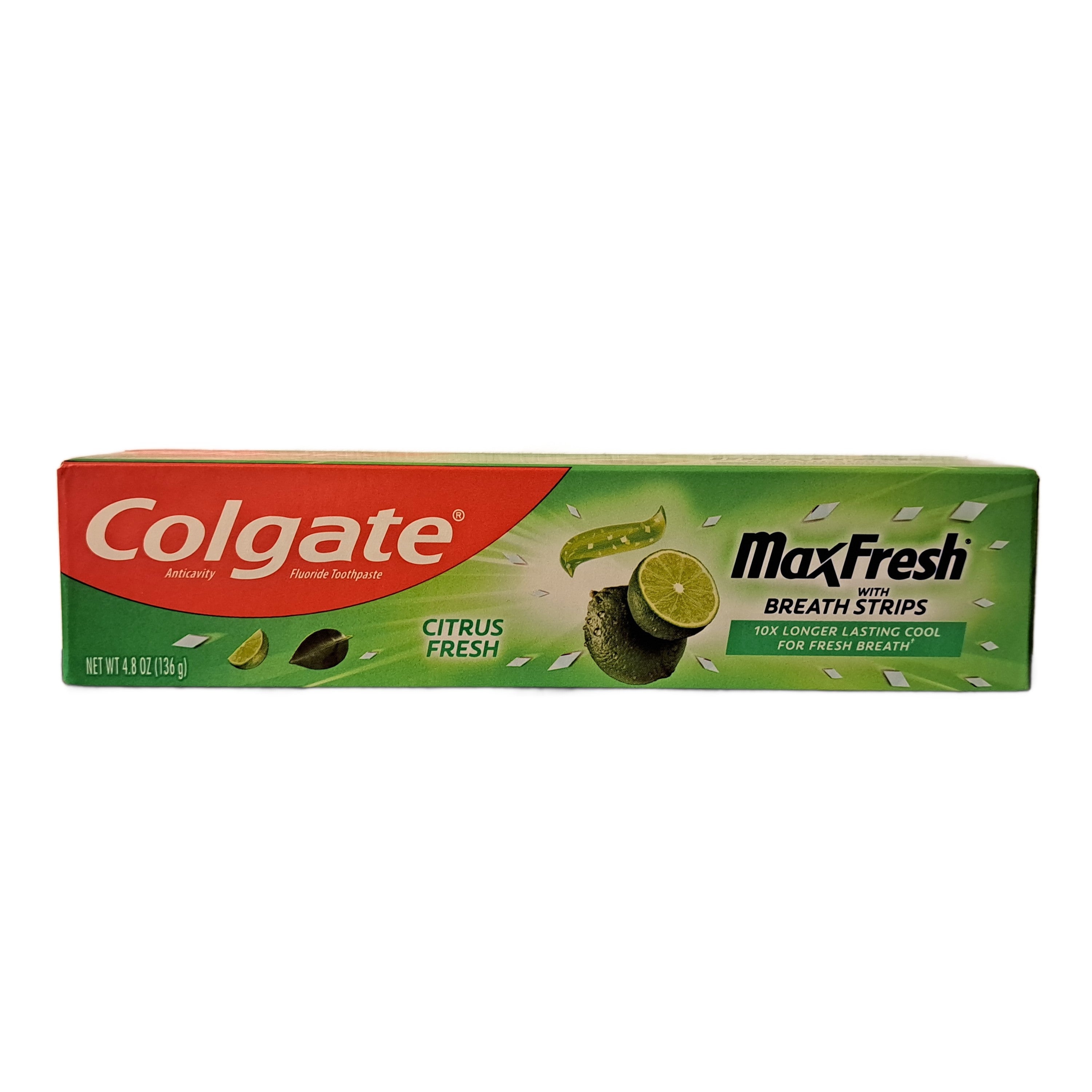 Colgate Max Fresh Toothpaste with Breath Strips, Citrus Fresh, 4.8 Oz (136 g)