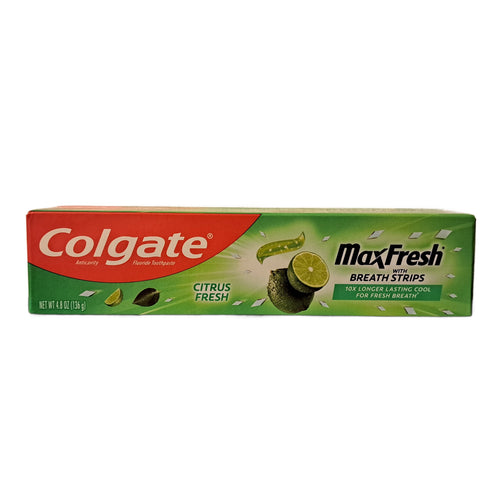 Colgate Max Fresh Toothpaste with Breath Strips, Citrus Fresh, 4.8 Oz (136 g)