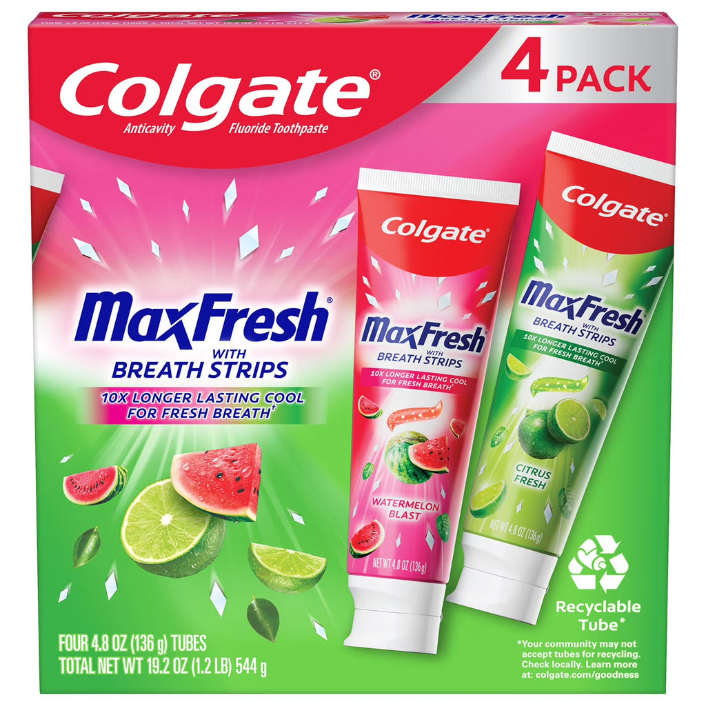 Colgate Max Fresh Toothpaste with Breath Strips, 4.8 Oz (136 g) 4 PACK