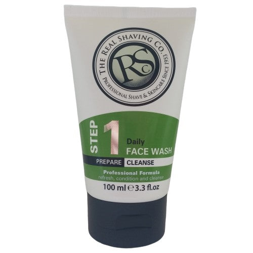 Tube of The Real Shaving Co. daily face wash on a white background