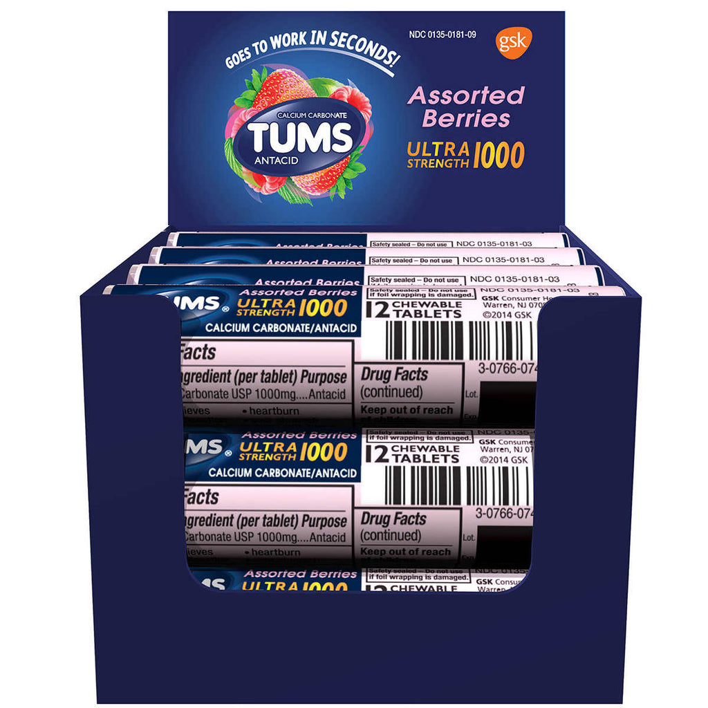 Tums Ultra Strength Antacid, Assorted Berries, 12 Rolls (144 Chewable Tablets)