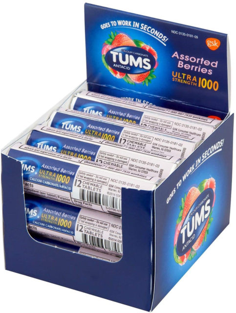Tums Ultra Strength Antacid, Assorted Berries, 12 Rolls (144 Chewable Tablets)