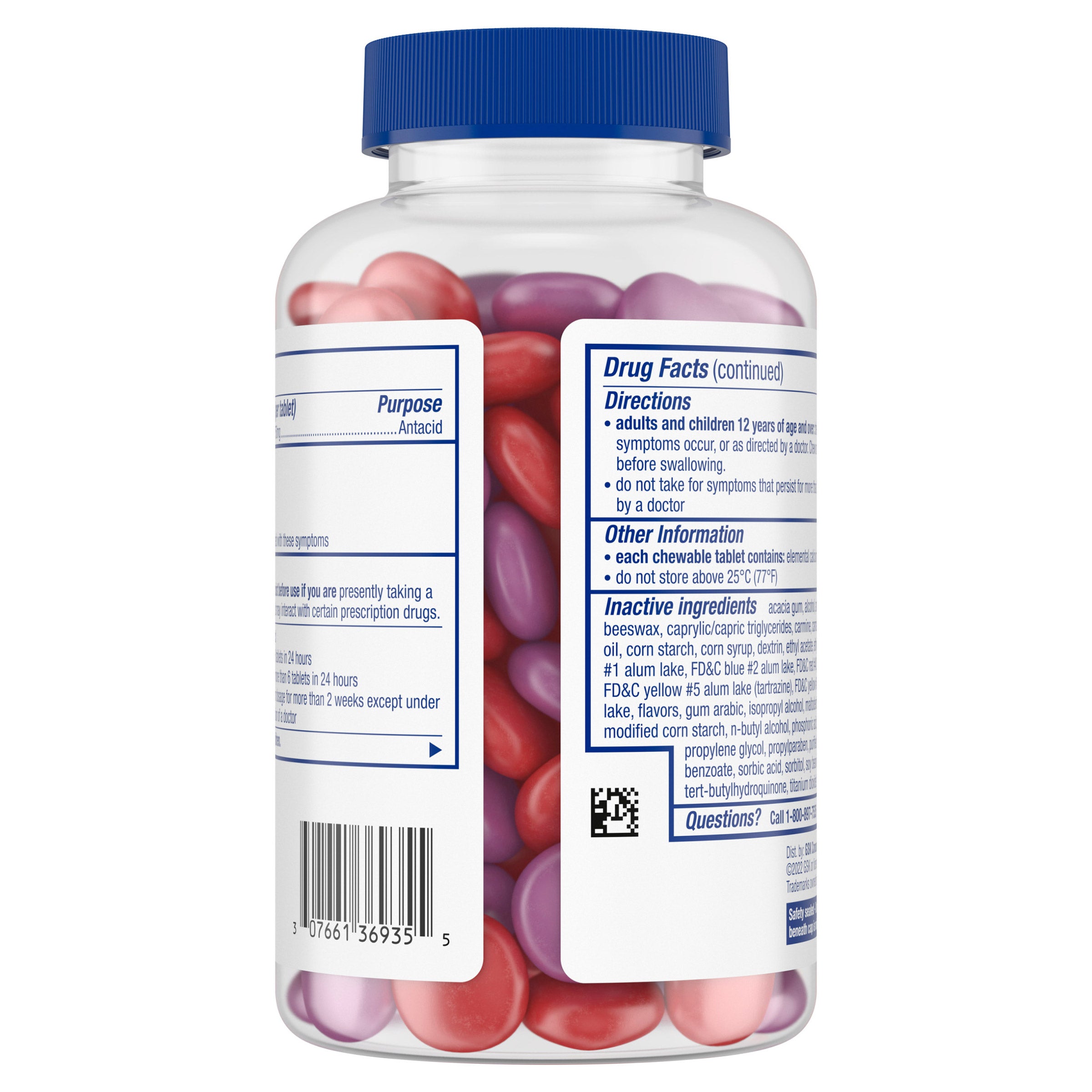 Tums Antacid, Chewy Bites Assorted Berries, 108 Chewable Tablets
