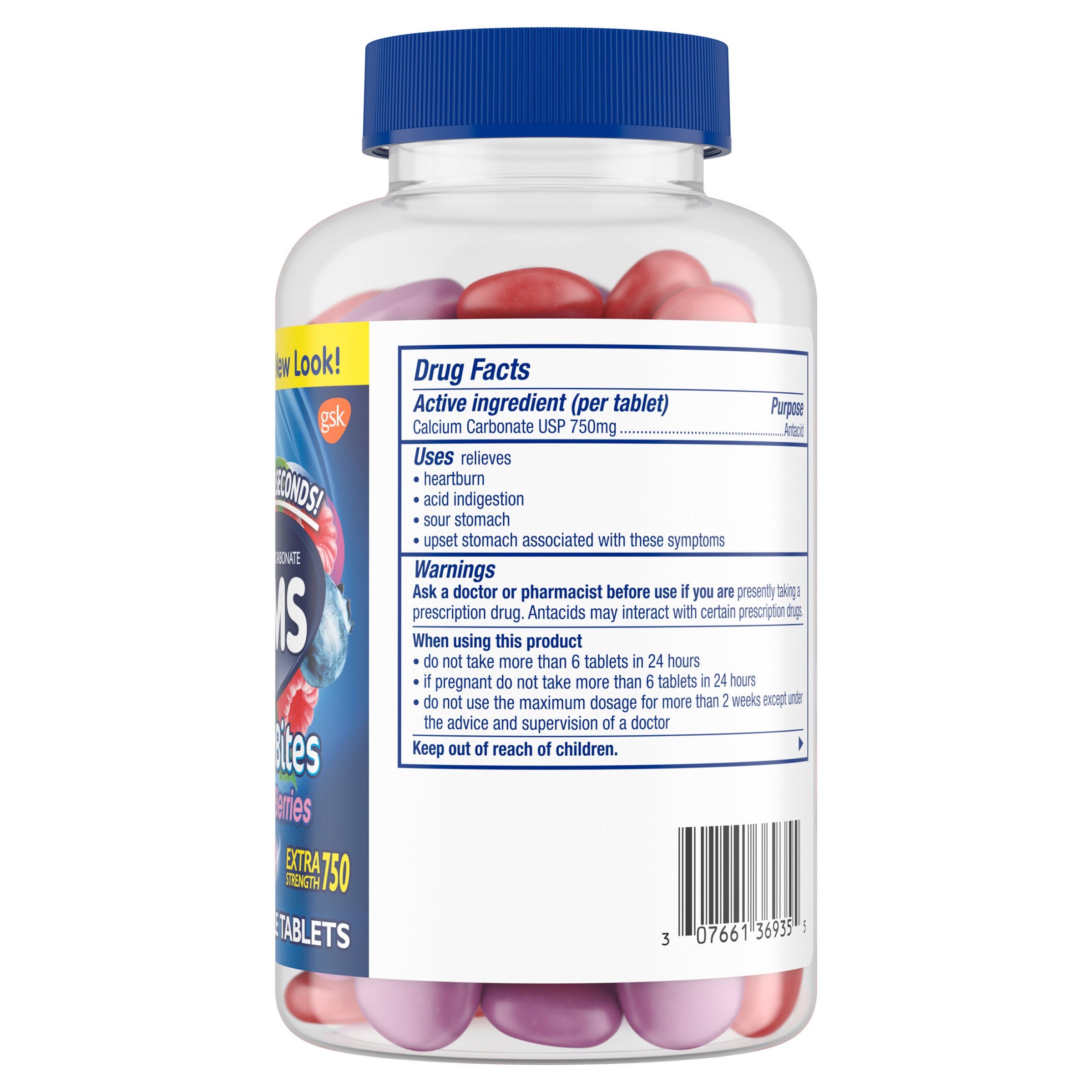Tums Antacid, Chewy Bites Assorted Berries, 108 Chewable Tablets