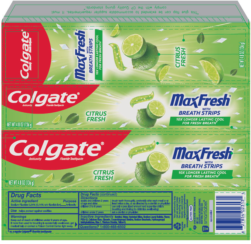 Colgate Max Fresh Toothpaste with Breath Strips, Citrus Fresh, 4.8 Oz (136 g)