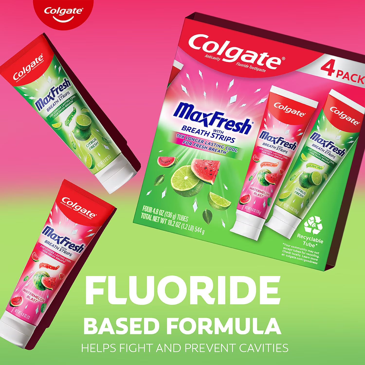 Colgate Max Fresh Toothpaste with Breath Strips, 4.8 Oz (136 g) 4 PACK