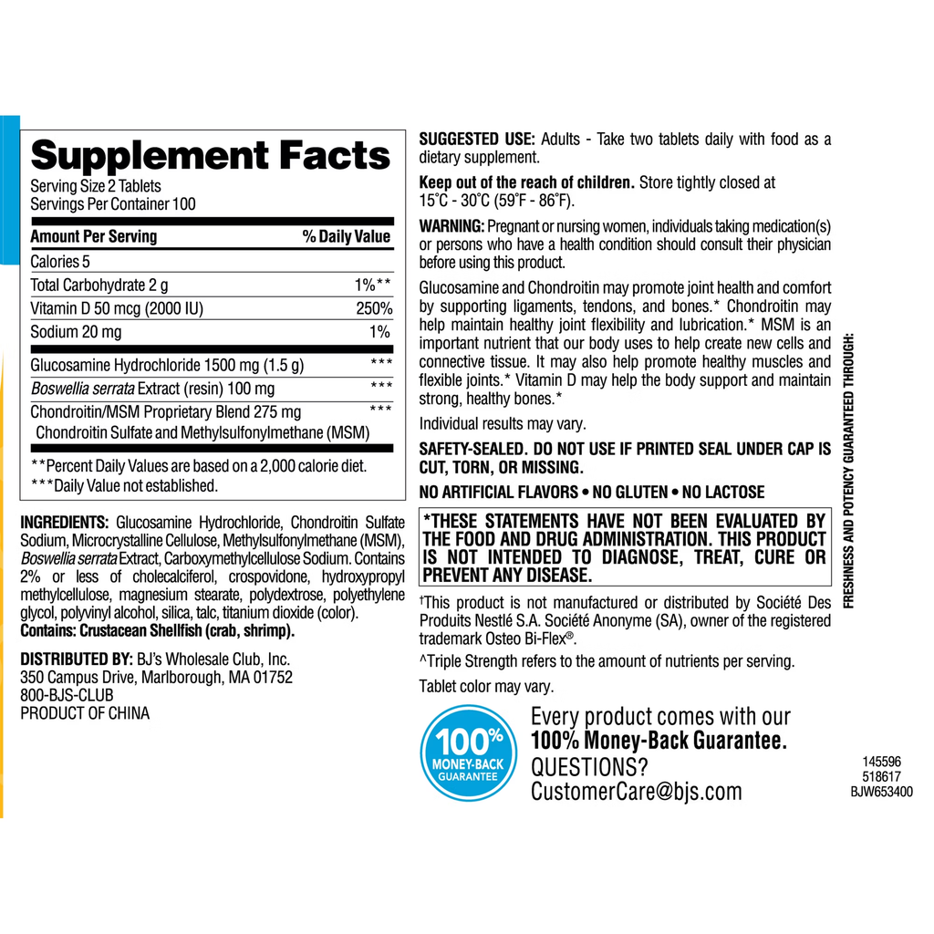 Berkley Jensen Glucosamine Chondroitin Complex + Vitamin D3, 200 Tablets