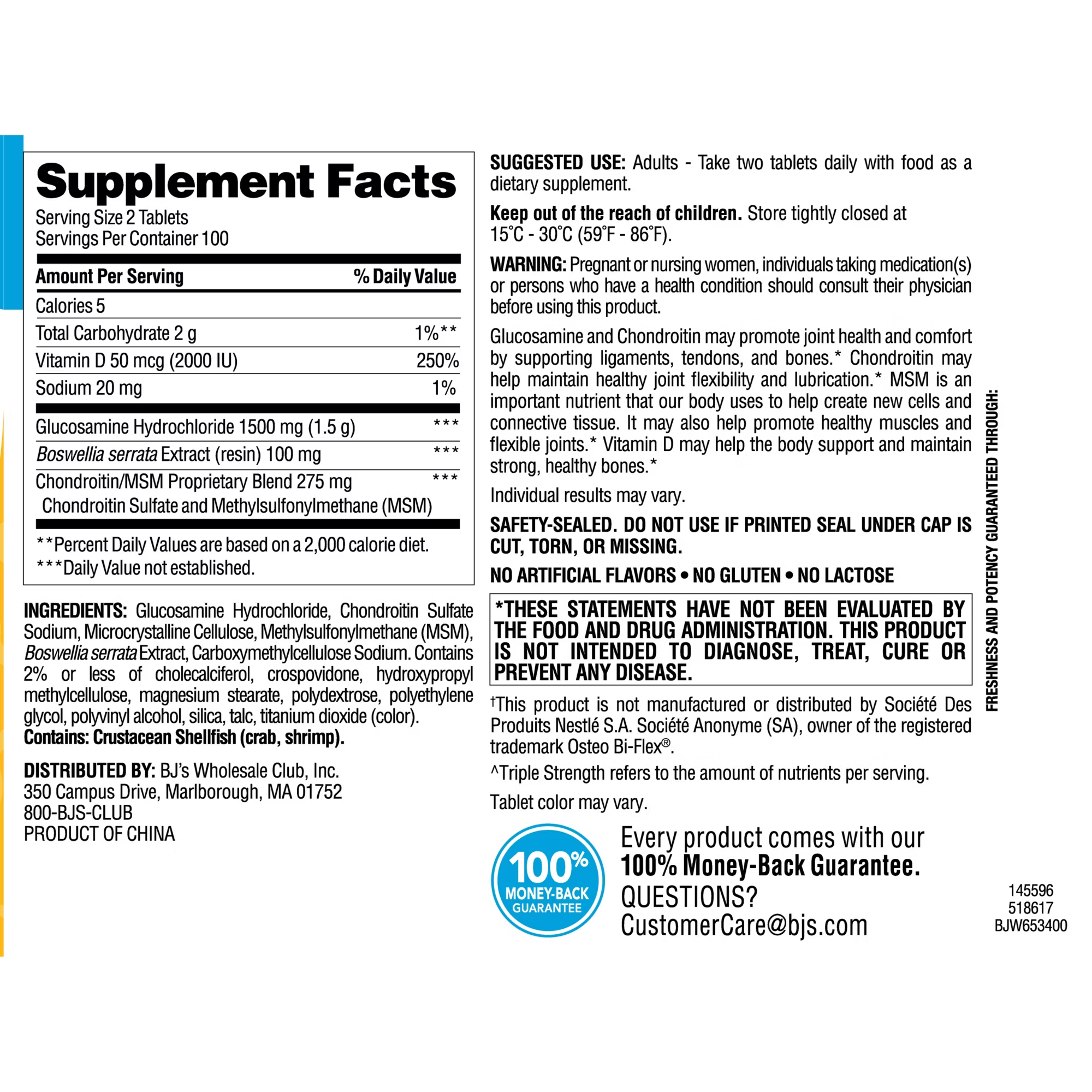 Berkley Jensen Glucosamine Chondroitin Complex + Vitamin D3, 200 Tablets