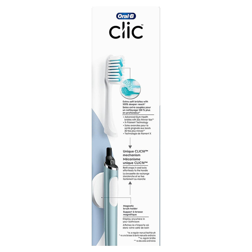 Oral-B Clic Manual Toothbrush, Ultimate Clean, Aqua Sapphire, 1 Handle + 1 Magnetic Brush Holder