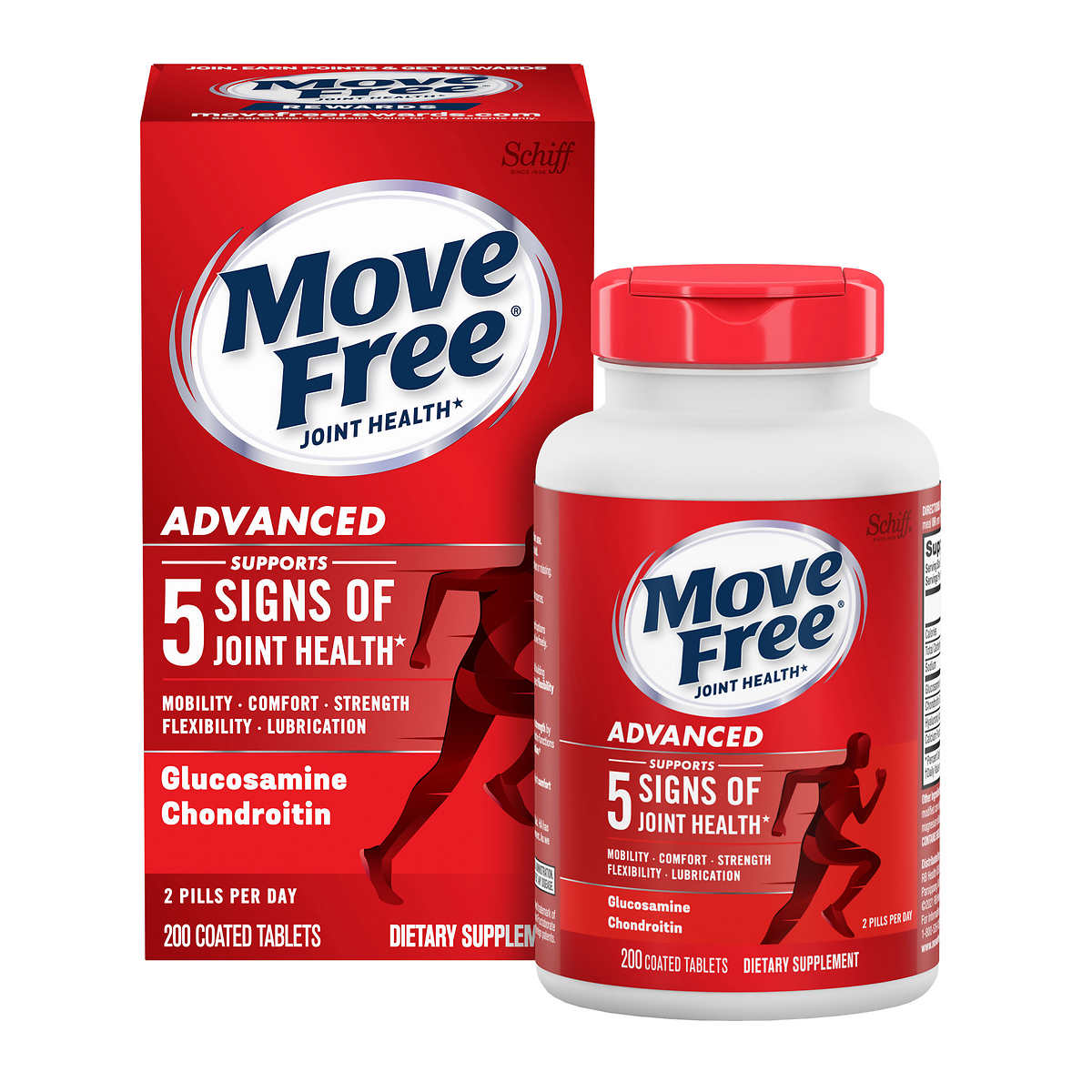 Schiff Move Free Advanced Joint Health, Glucosamine + MSM, 200 Coated Tablets