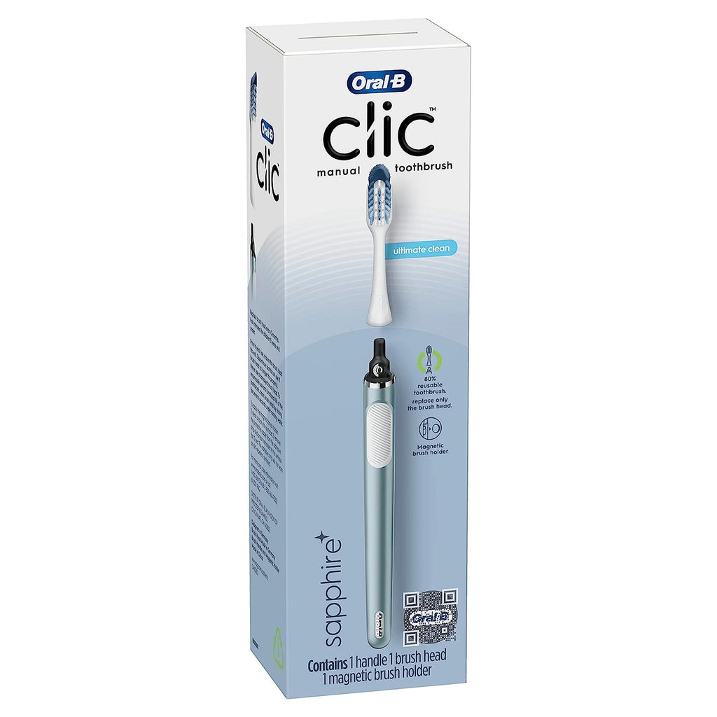 Oral-B Clic Manual Toothbrush, Ultimate Clean, Aqua Sapphire, 1 Handle + 1 Magnetic Brush Holder