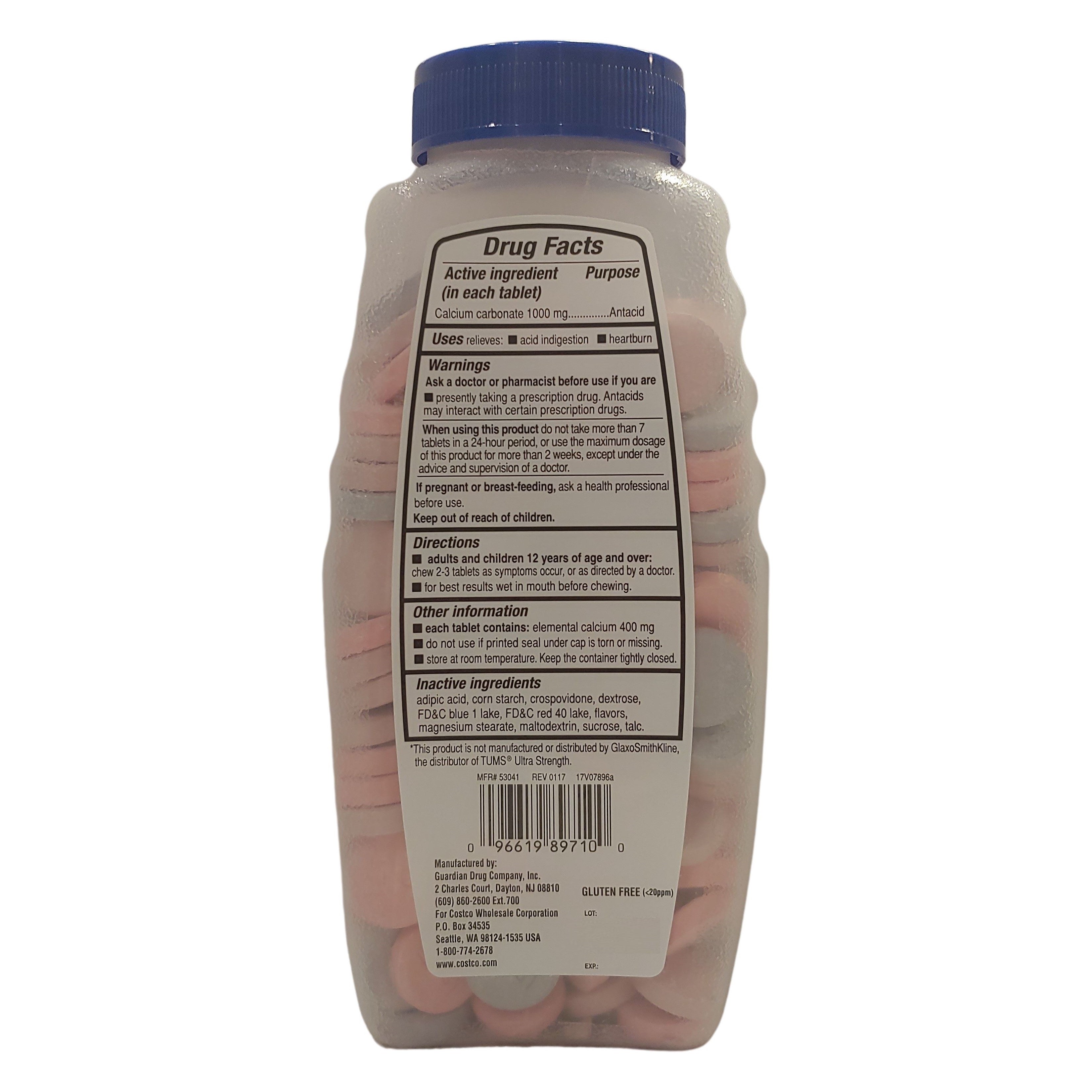 Kirkland Signature Ultra Strength Antacid 1000 mg, Assorted Berry Flavors, 265 Chewable Tablets